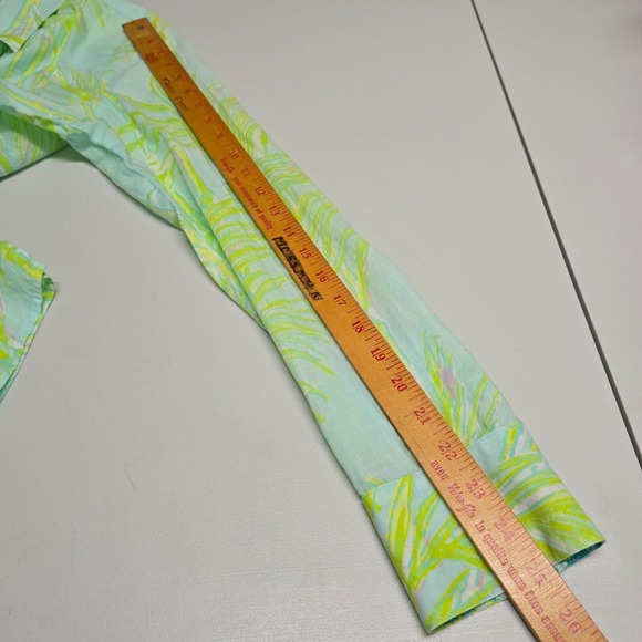 Lilly Pulitzer Shirt Women 10 Green Button Up Long Sleeve Palm Tree Tropical - Picture 10 of 12